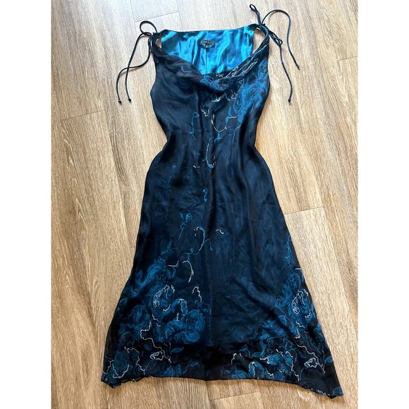 Vintage 90s Shelli Segal Aqua Teal Silk Midi Dress - Picture 1 of 8